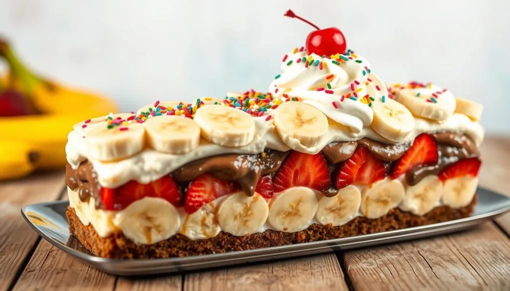 Banana Split Cake ready to enjo
