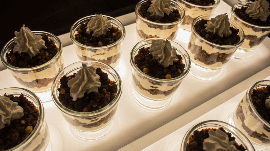 multiple dessert jars styled on marble