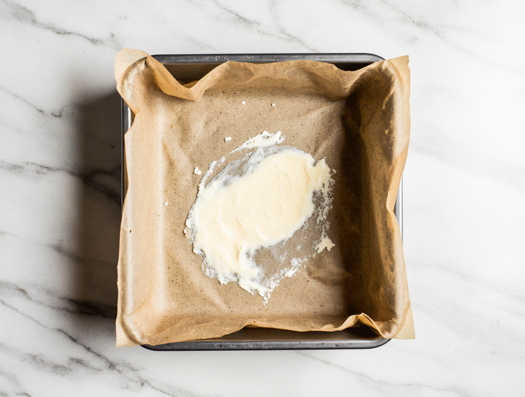 baking pan lined with parchment paper and lightly greased with butter